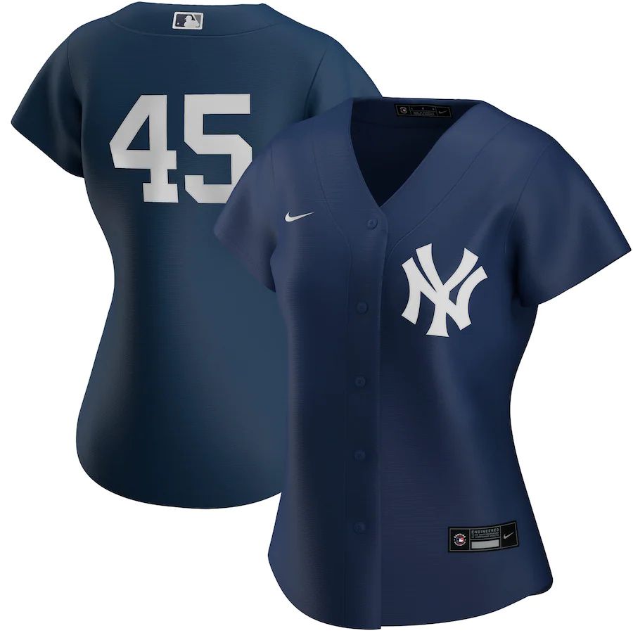 Womens New York Yankees #45 Gerrit Cole Nike Navy Alternate Replica Player MLB Jerseys->women mlb jersey->Women Jersey
